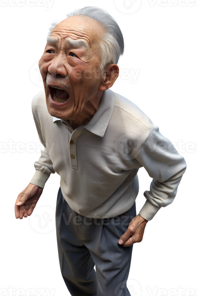 An old man is standing and has his mouth open. He appears to be in motion png