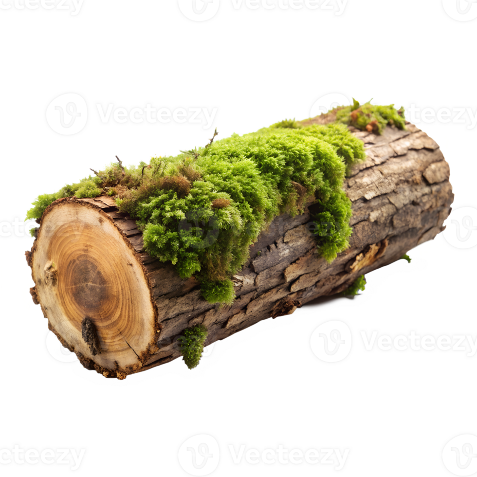 Log with moss, isolated on a transparent background png