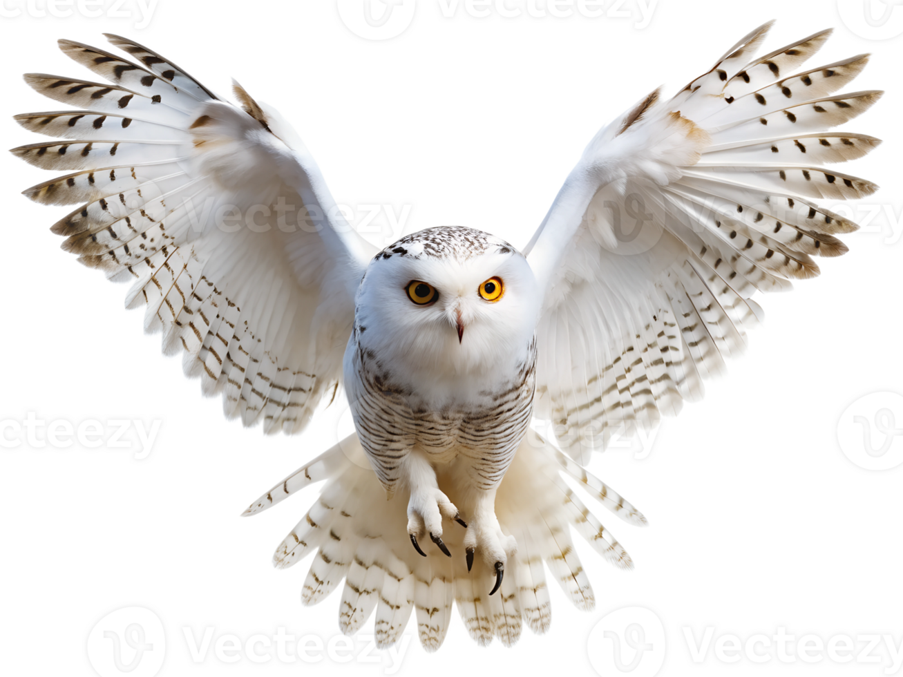 The white owl is spreading its wings and flying isolated on a transparent background png