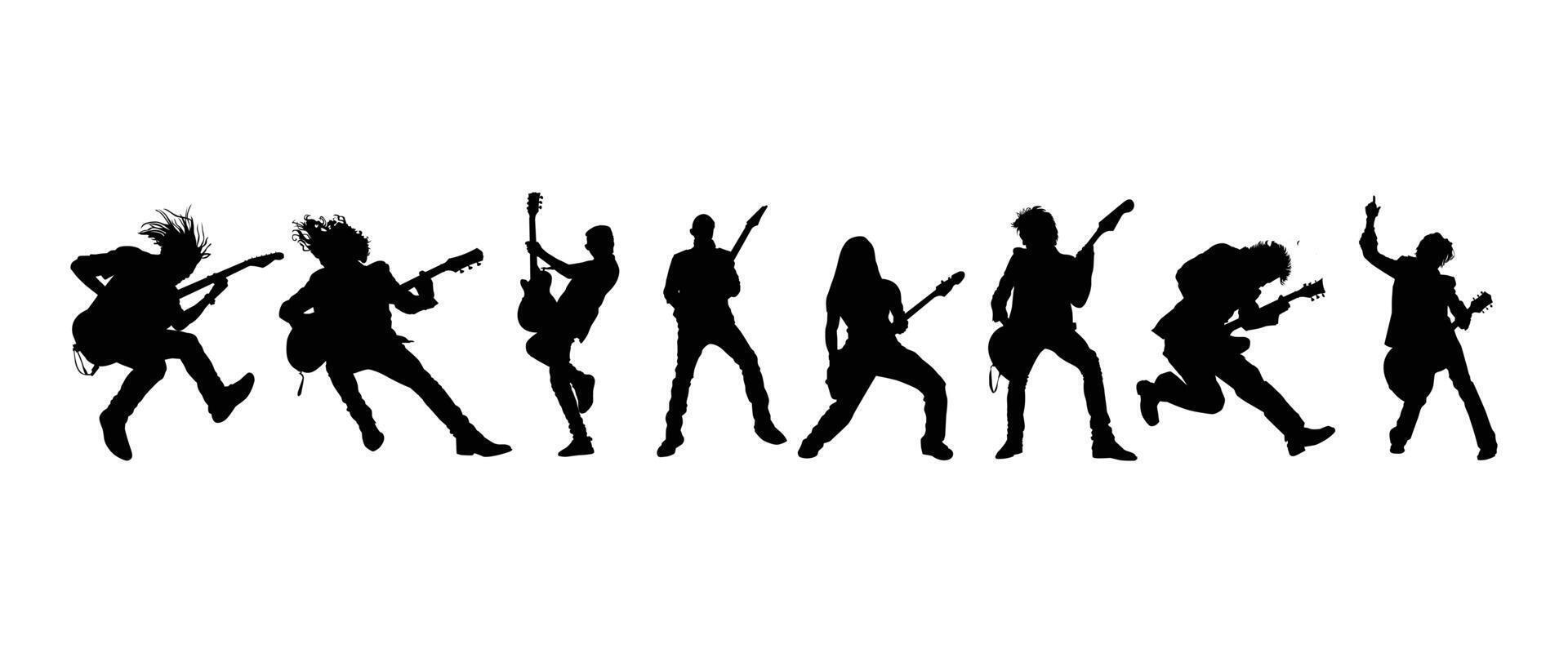 Playing rock guitar silhouette collection illustration for background design. vector