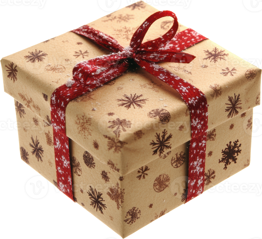 Christmas Gift Box with Red Ribbon and Snowflake Design png