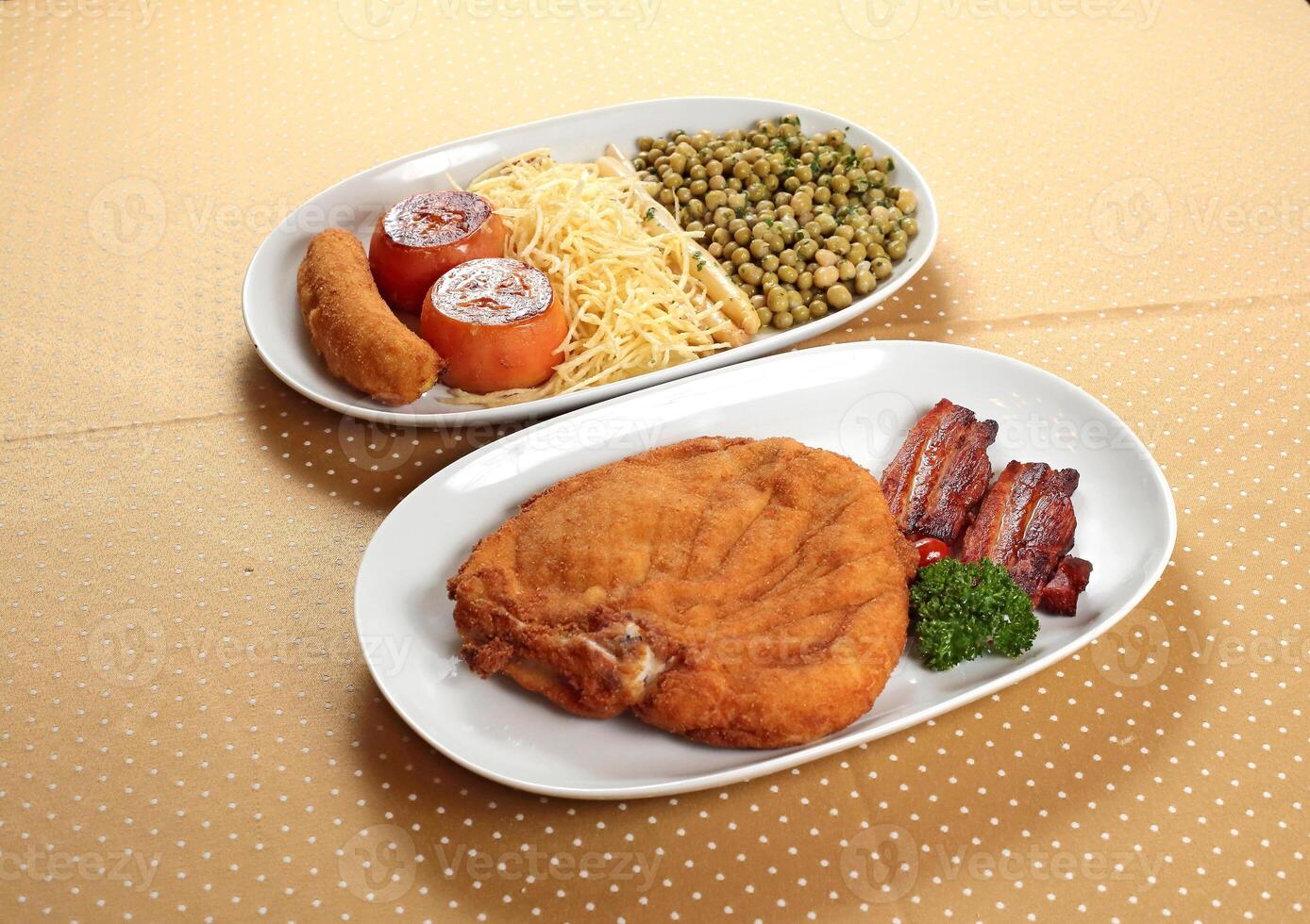 Cuban Chicken Supreme with tomatoes, bacon and fried banana photo