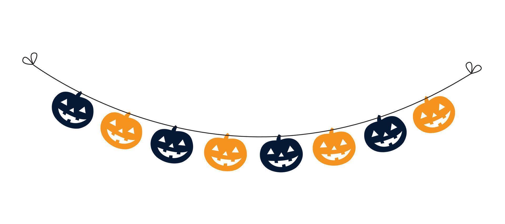Cute Halloween Garland Bunting Silhouette Set with Jack O Lantern design vector