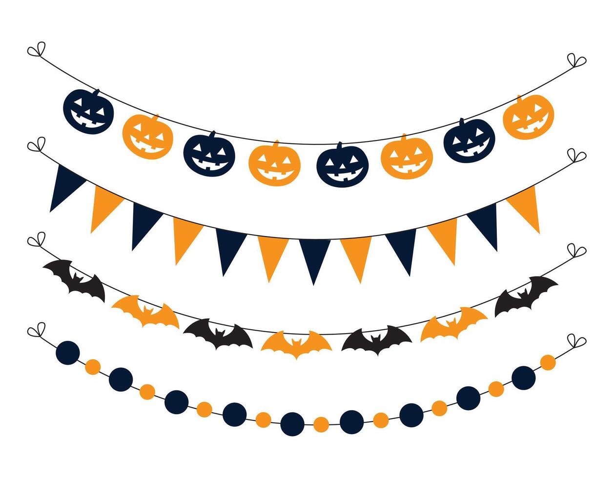 set with Halloween buntings in orange with pumpkins design vector