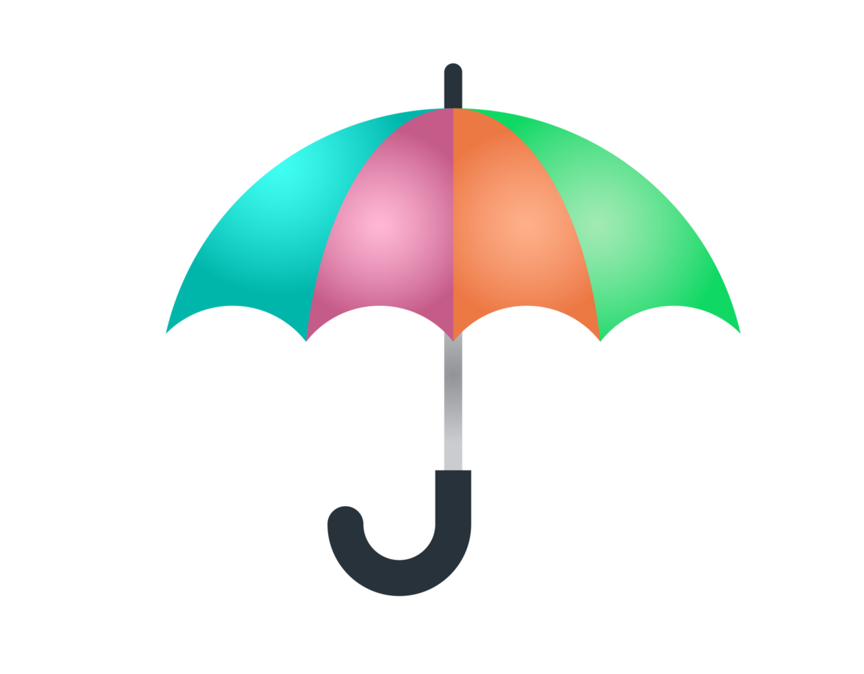 Isolated gradient colorful outdoor umbrella icon with black handle png