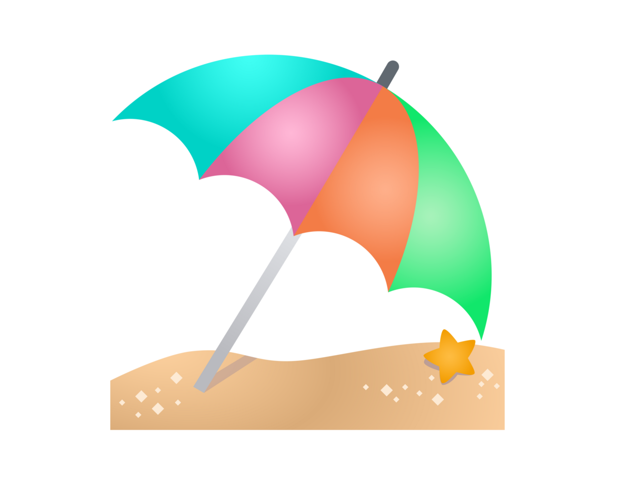 Gradient colorful outdoor beach umbrella icon with sand background png