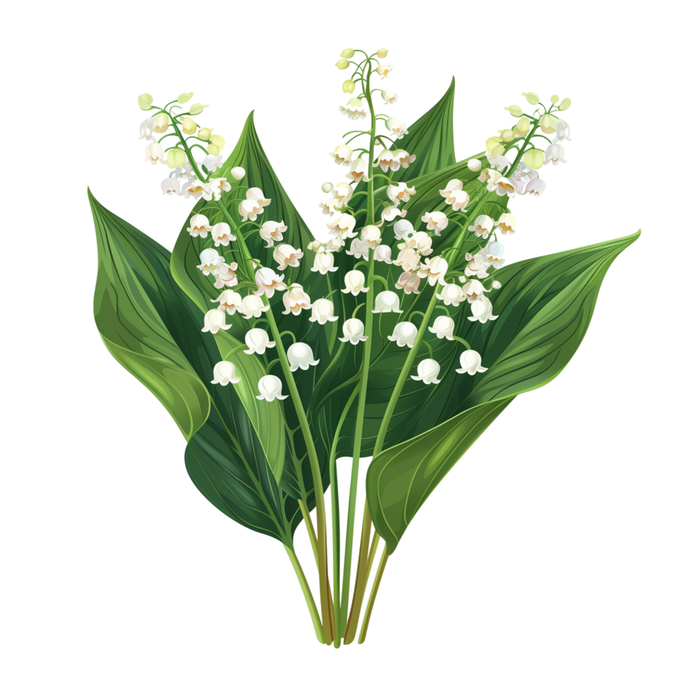 Bouquet of lily of the valley flowers and leaves isolated on a transparent background4 png