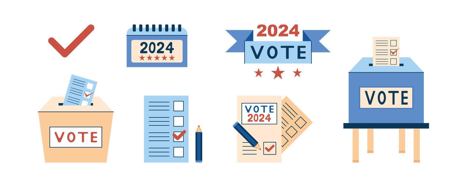 Vote 2024 illustrations set . Element for election design. Isolated illustration. vector