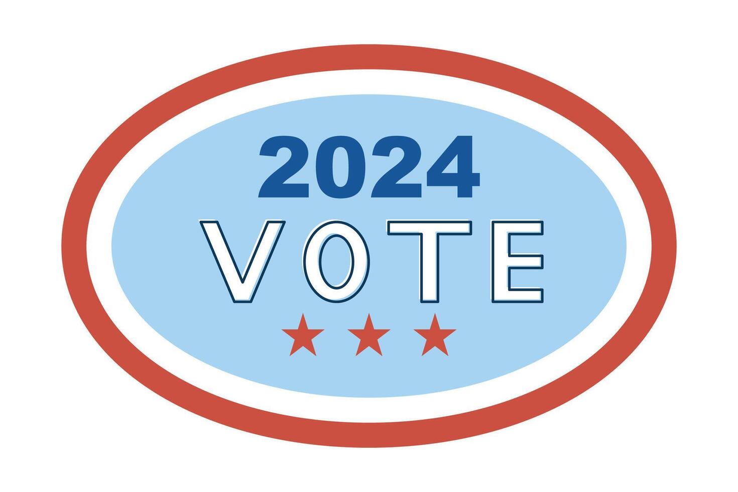 Vote 2024. Blue oval with the words vote 2024 and red stars. Element for election themed design. Isolated illustration. vector