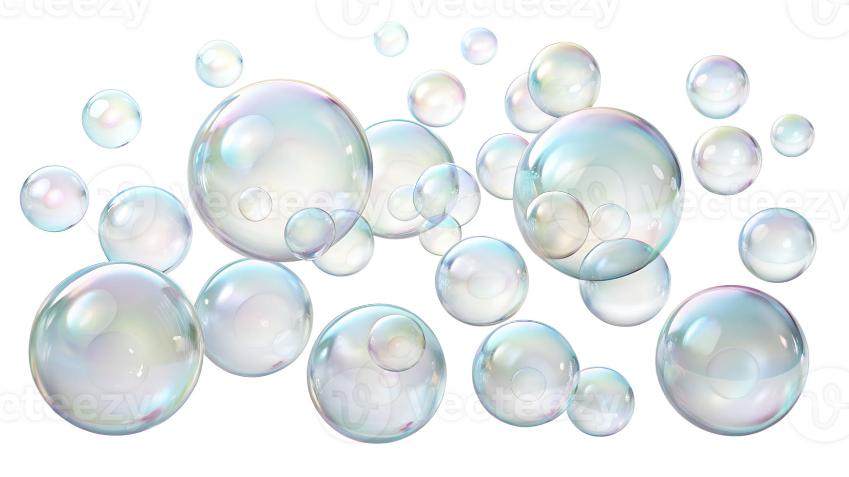 Transparent soap foam in air circles float isolated on a transparent background png