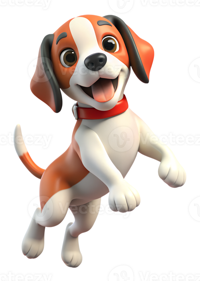 3d render style, Beagle Puppy Jumping with smile isolated on transparent background png