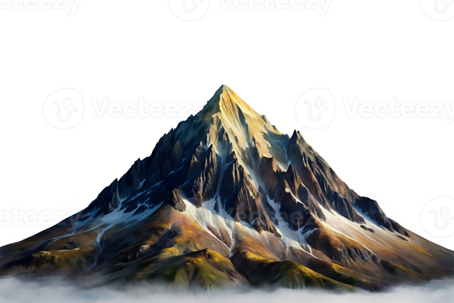 Mountain, There is fog covering the base of the mountain isolated on a transparent background png