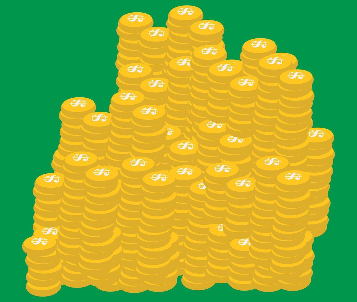 many coins drawing, on a green background vector