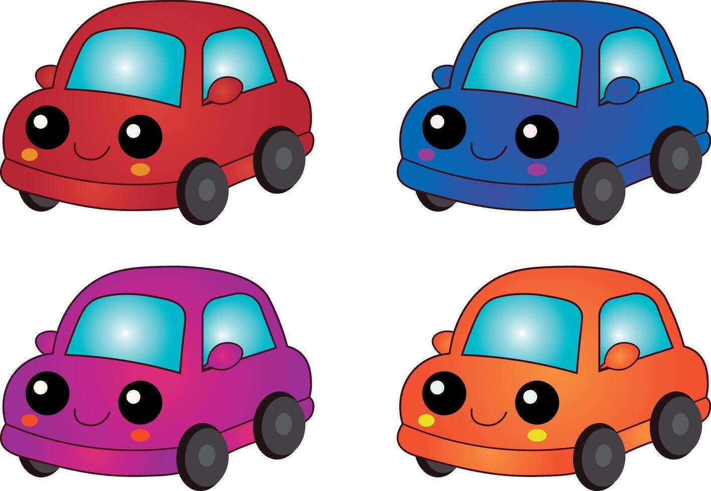 drawing car, cute car, for backgrounds, designers, prints, blue, red, pink, orange vector
