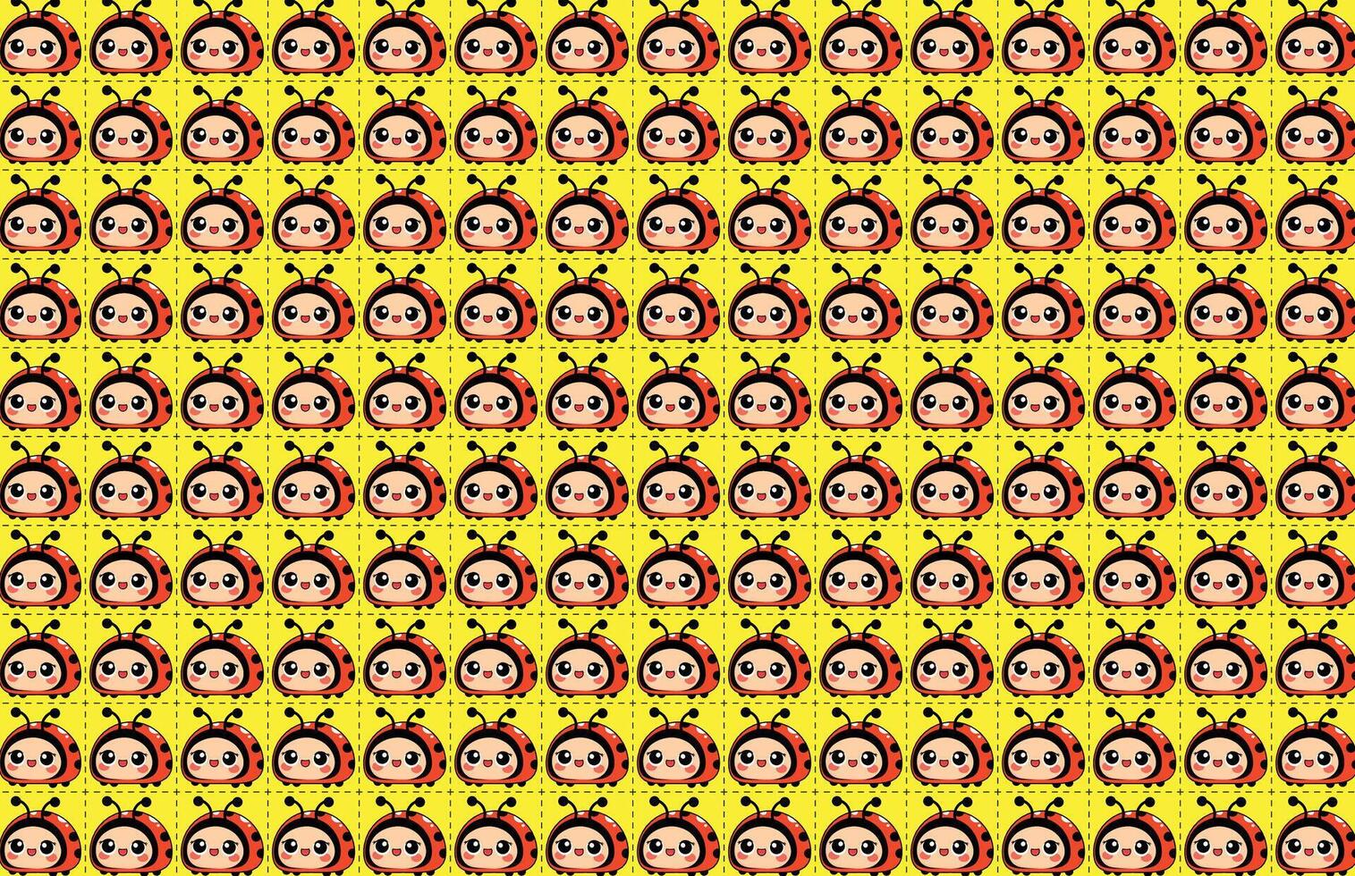 cute ladybug smiling pattern, on a yellow background, for backgrounds and textures vector