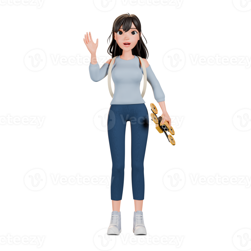 3D Render of a Girl with Remote Control png