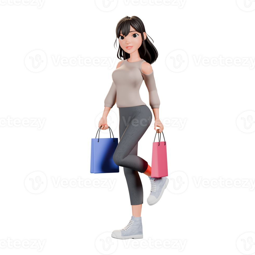 3D Woman on a Shopping Quest png