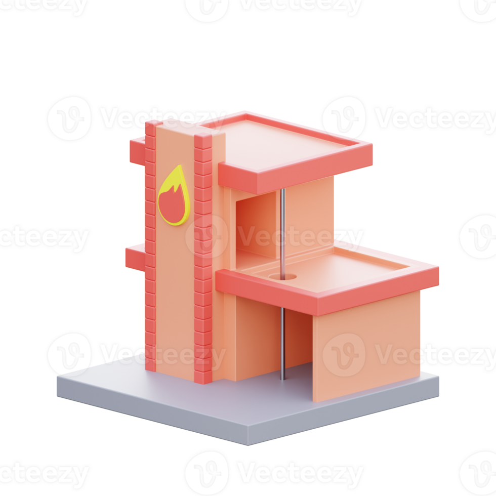 Modern Minimalist 3D Building with Fire Element Design png