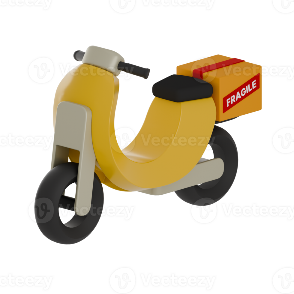 3D Render of a Yellow Delivery Scooter with Fragile Package png