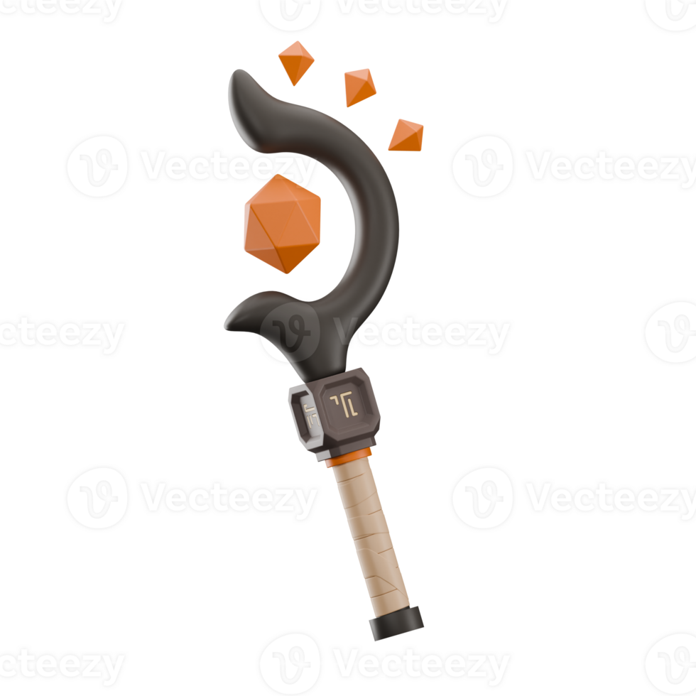 3D render Mystical Curved Dagger with Floating Orange Crystals png