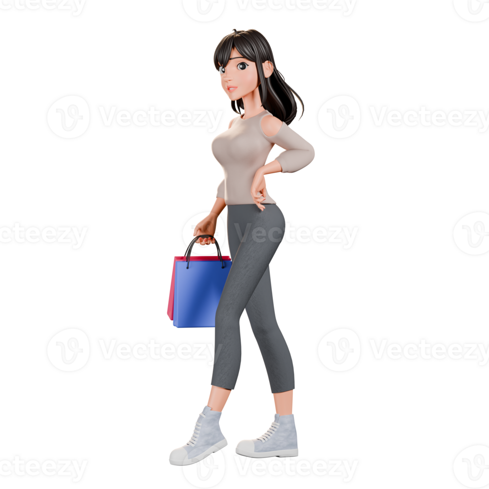 3D Girl with Shopping Bags png