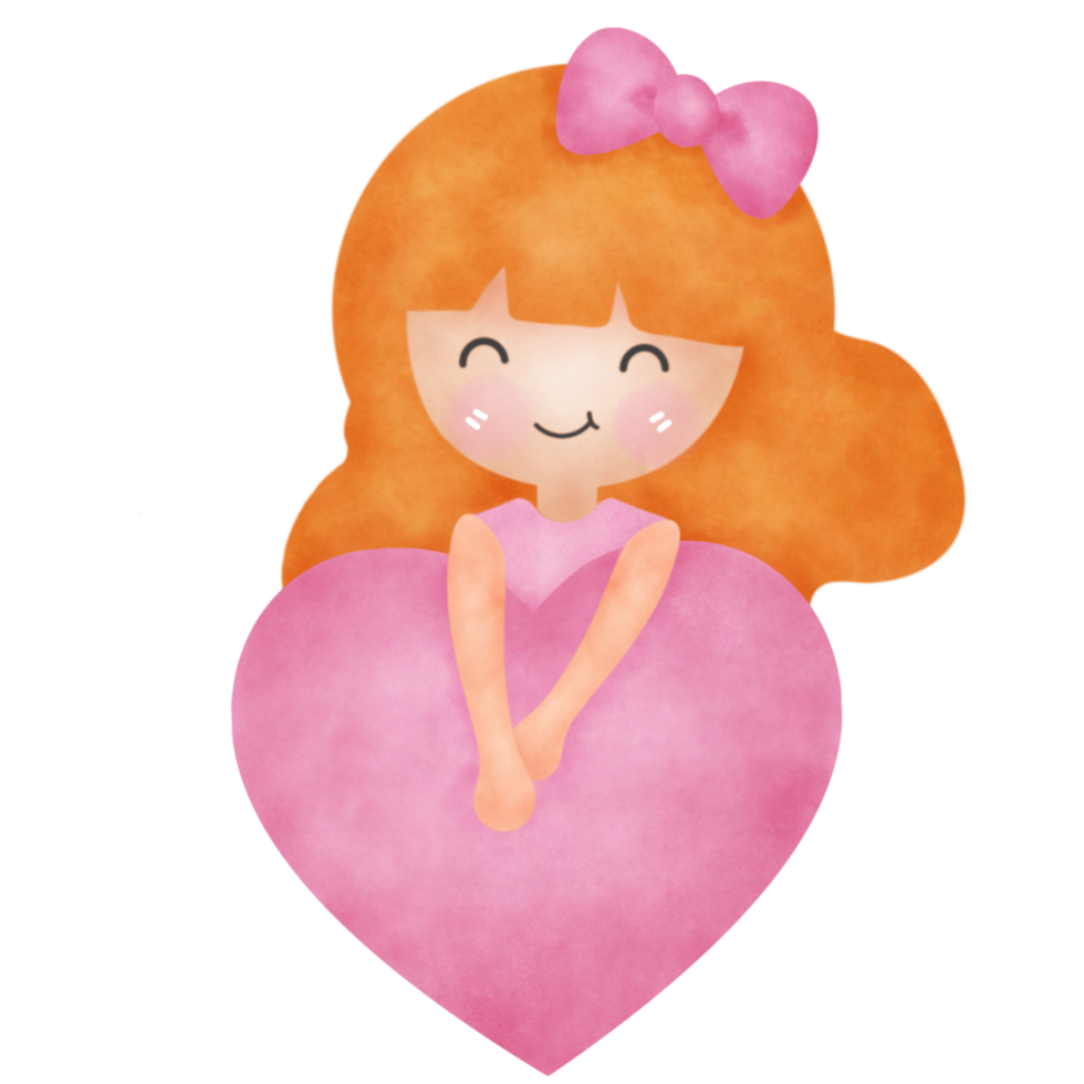 Cute little girl with pink hearts. png