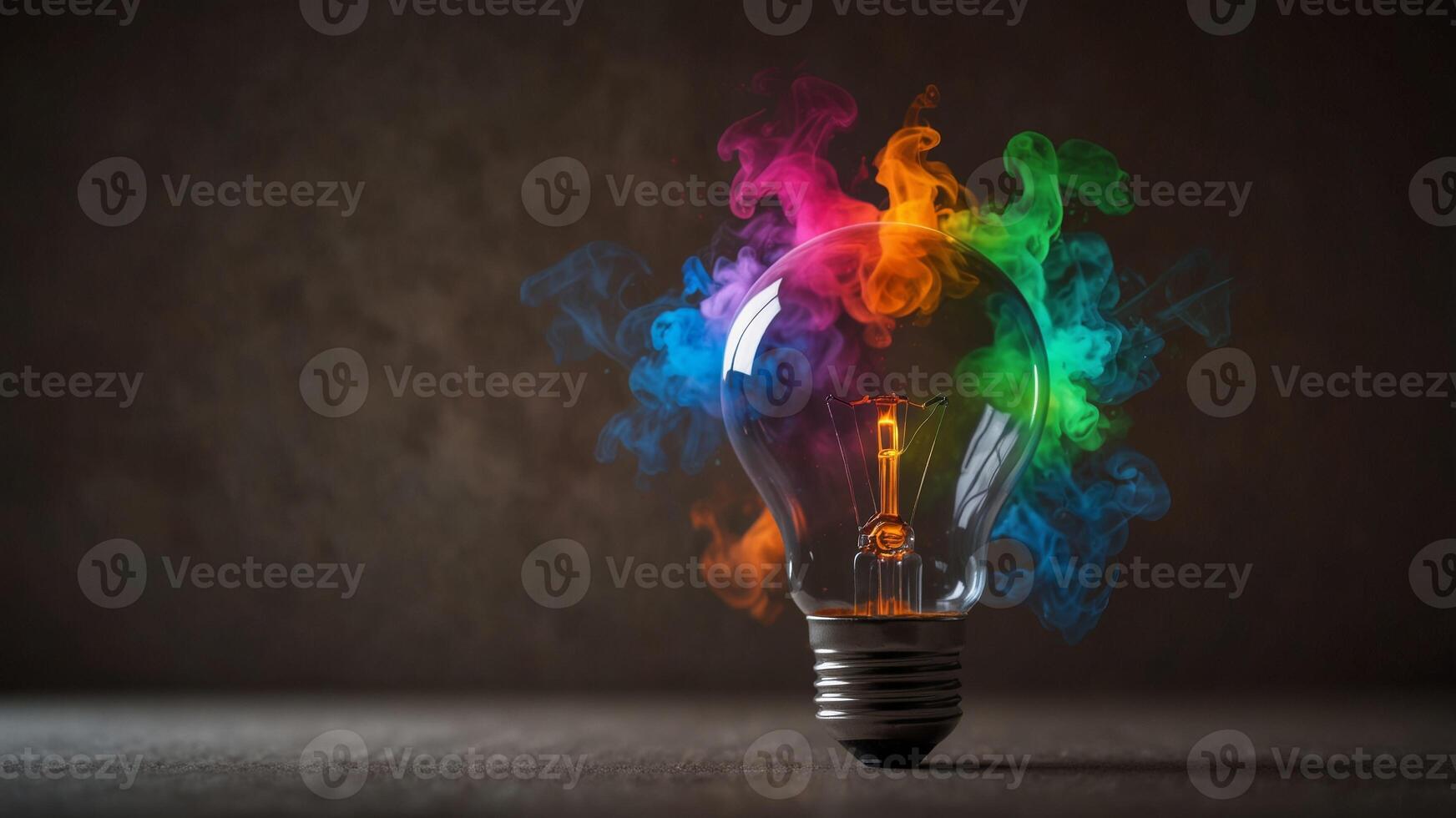 Creative concept of a light bulb with colorful smoke. photo