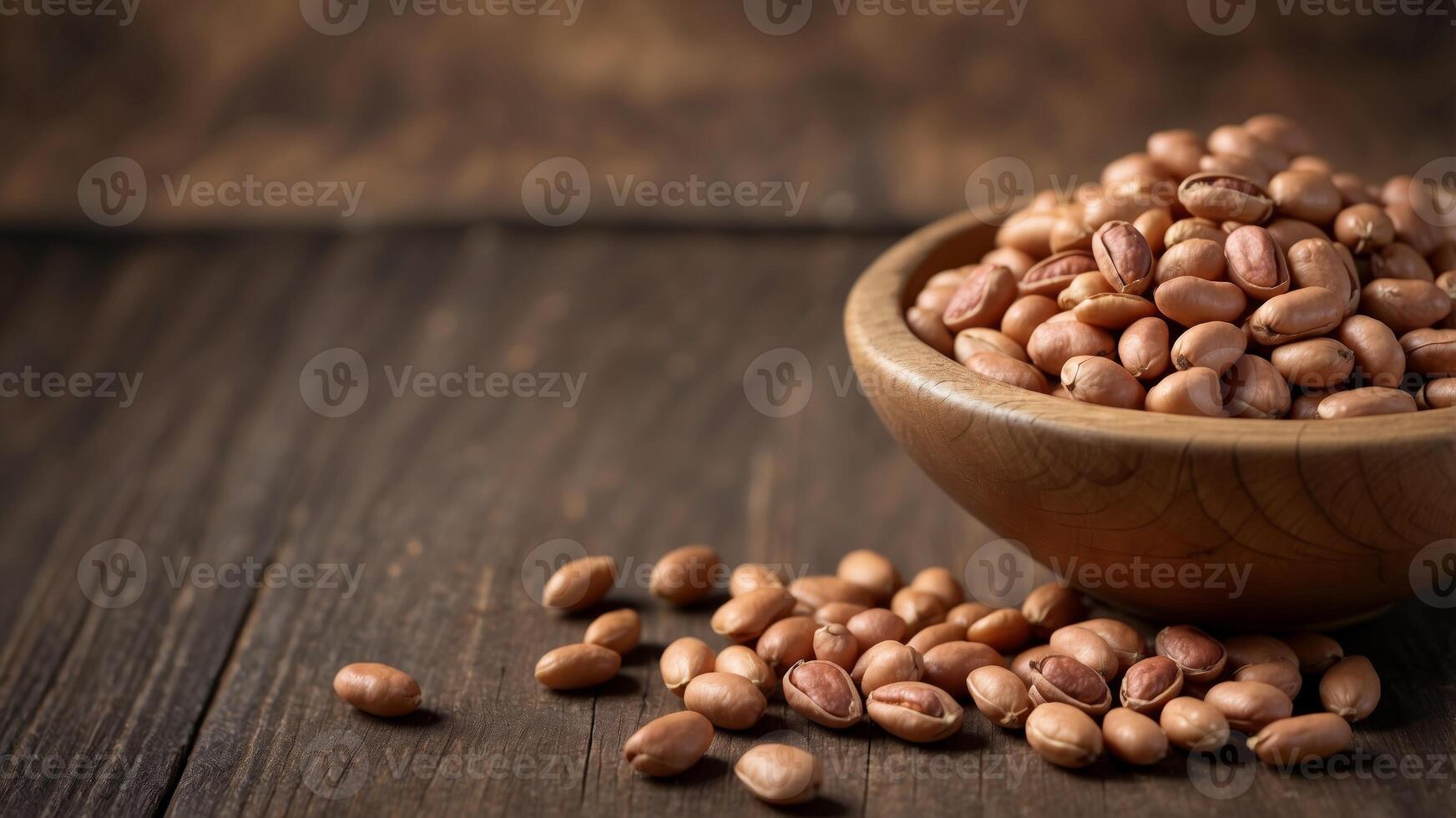 Pinto Beans on Wood Background with Ample Copy Space. photo