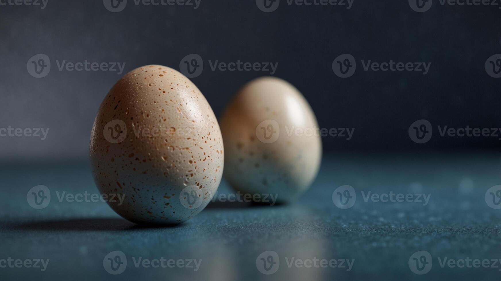 Minimalist Composition of a Single Egg on Blue Background. photo