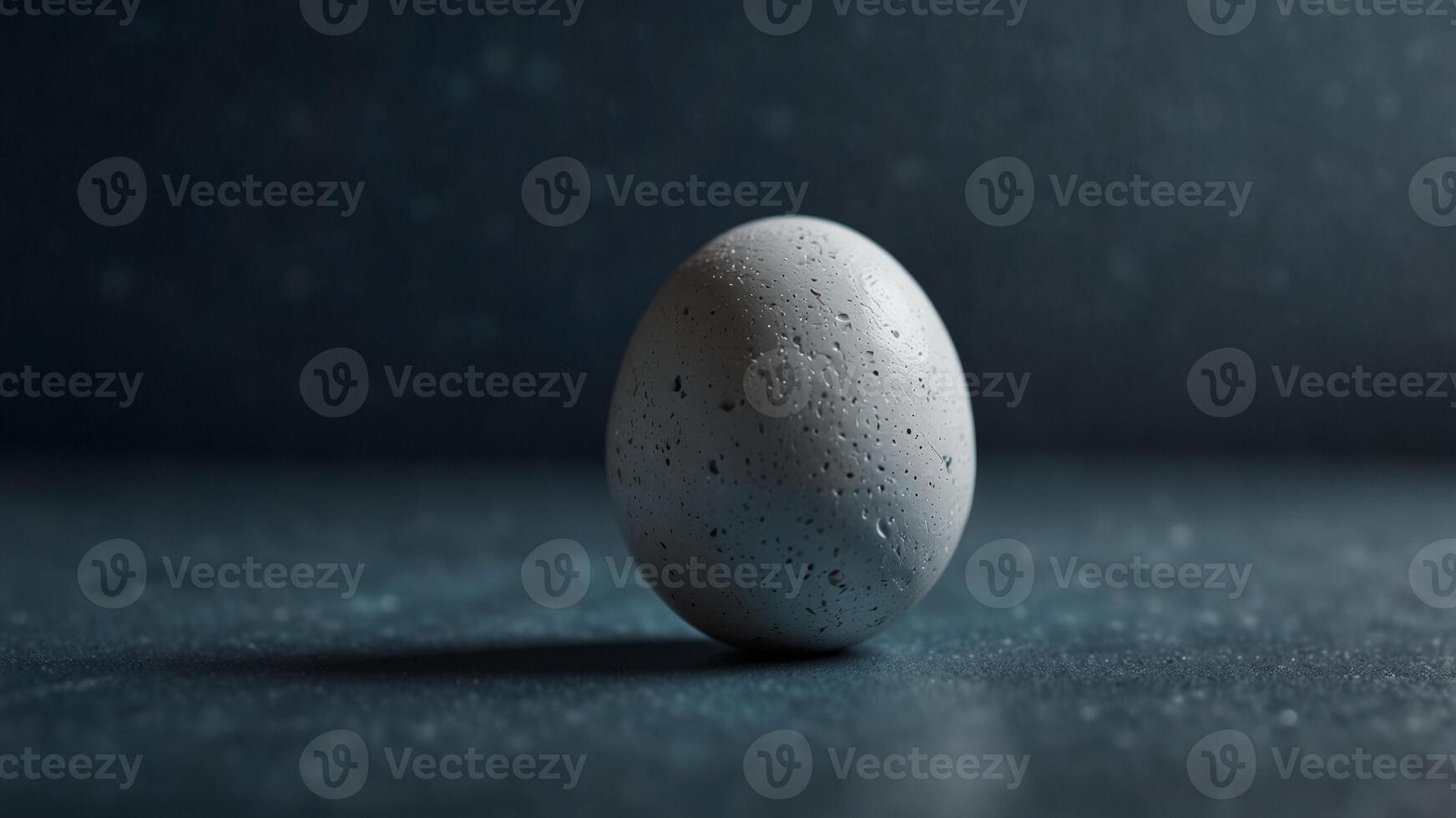 Minimalist Composition of a Single Egg on Blue Background. photo