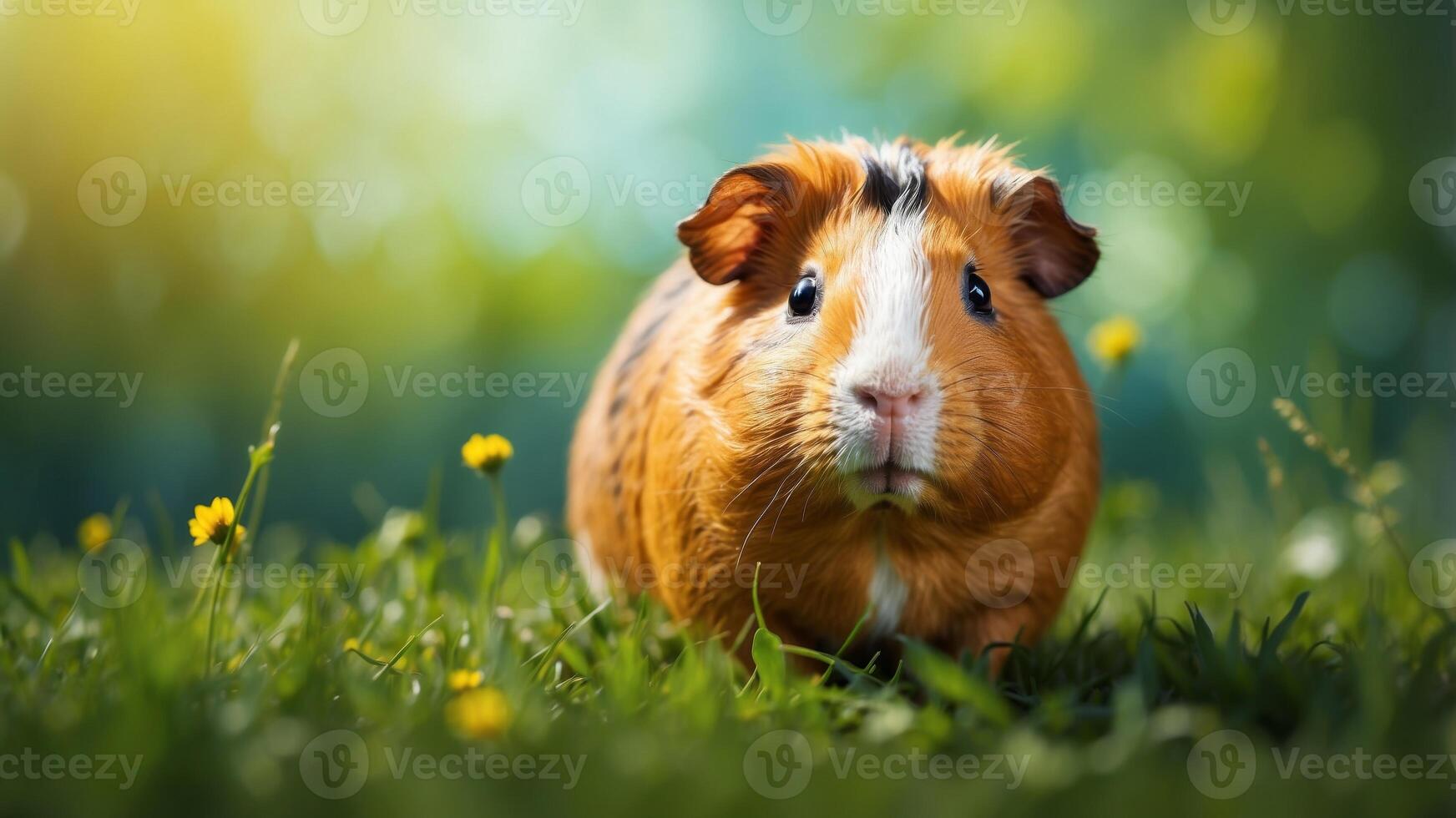 Curious Guinea Pig Eating Grass in a Meadow. photo