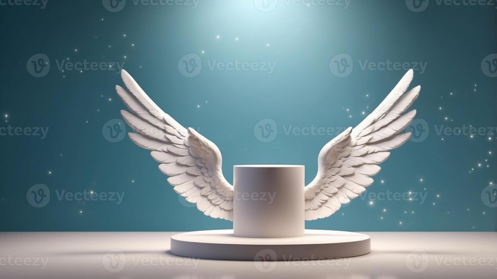 Pedestal with angel wings for presentation product Podium for show your product. photo