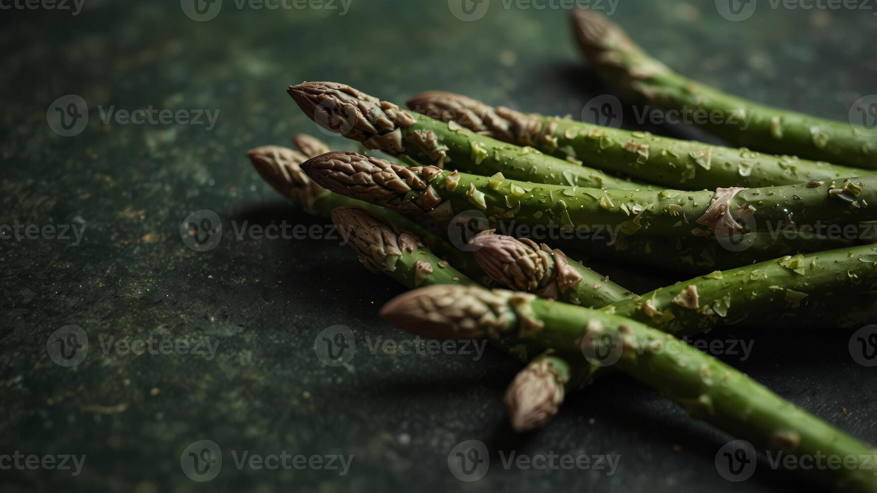Fresh green asparagus on a green background Delicious and healthy vegetables Vegetarianism. photo