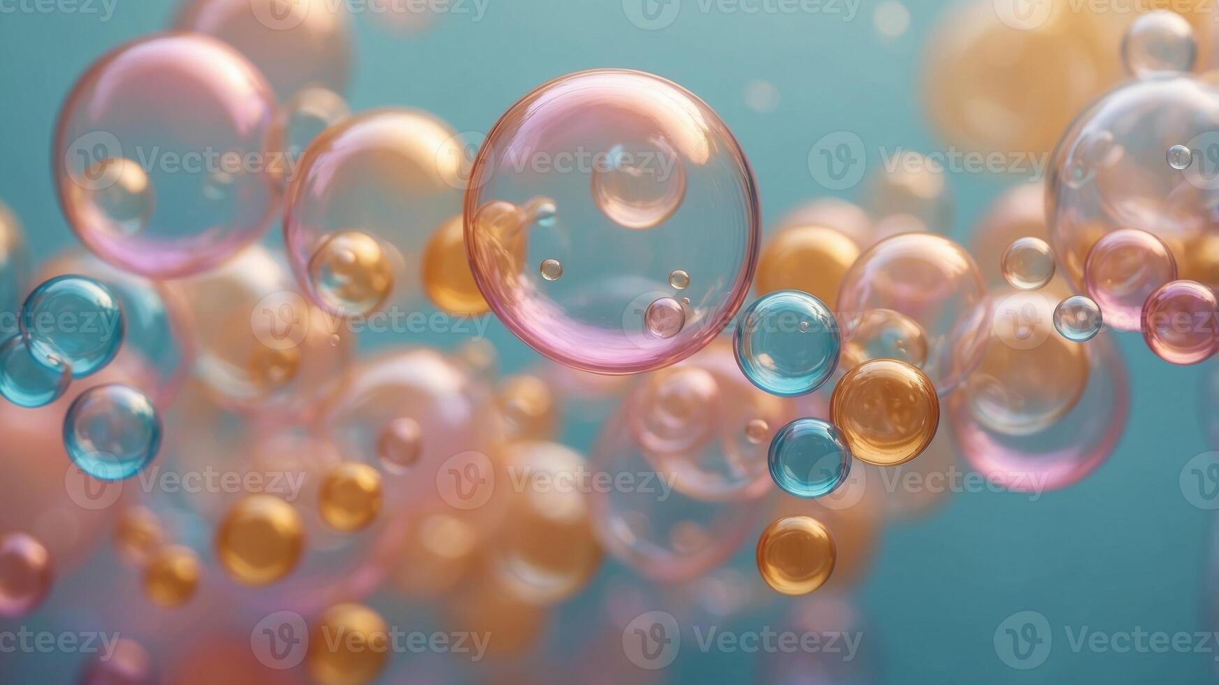 Colorful Bubbles Floating on Pastel Background. photo