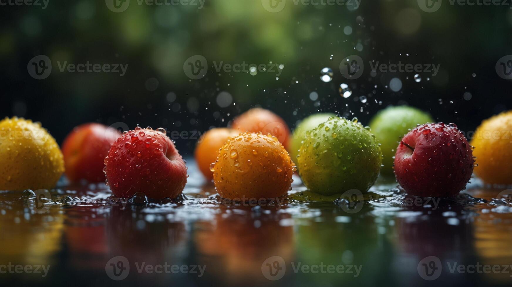 Fruits Splashing in Water with Vibrant Colors. photo