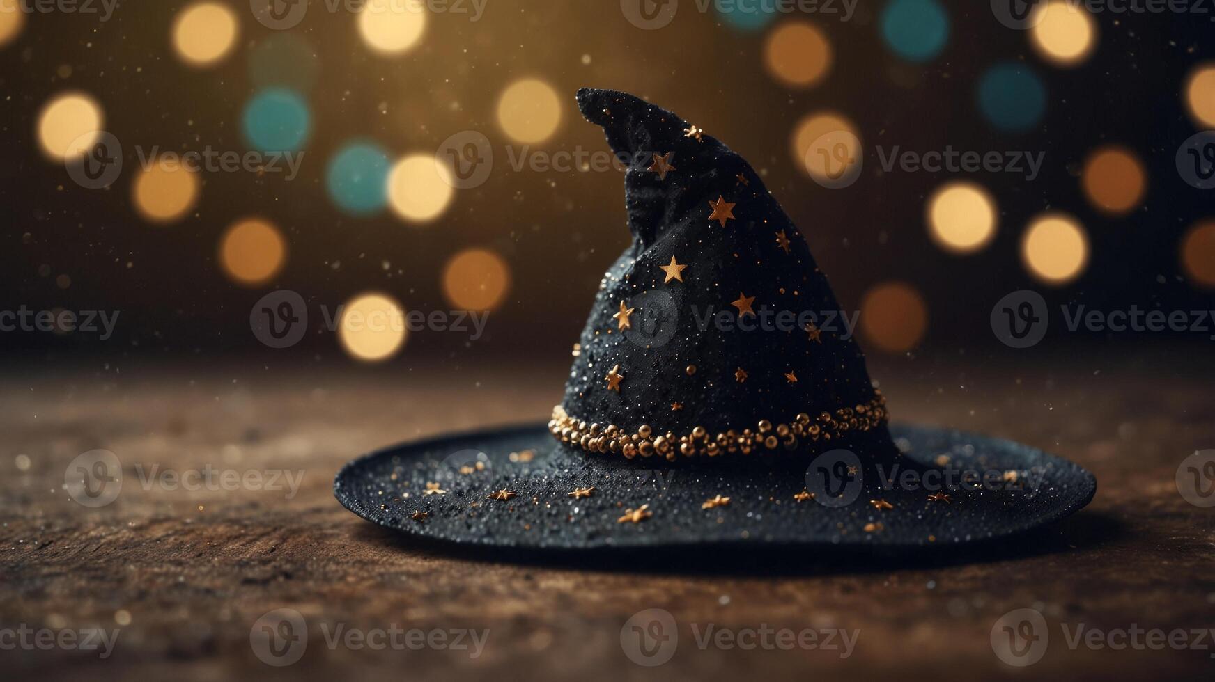 Witch's Hat with Stars and Glittering Dust. photo