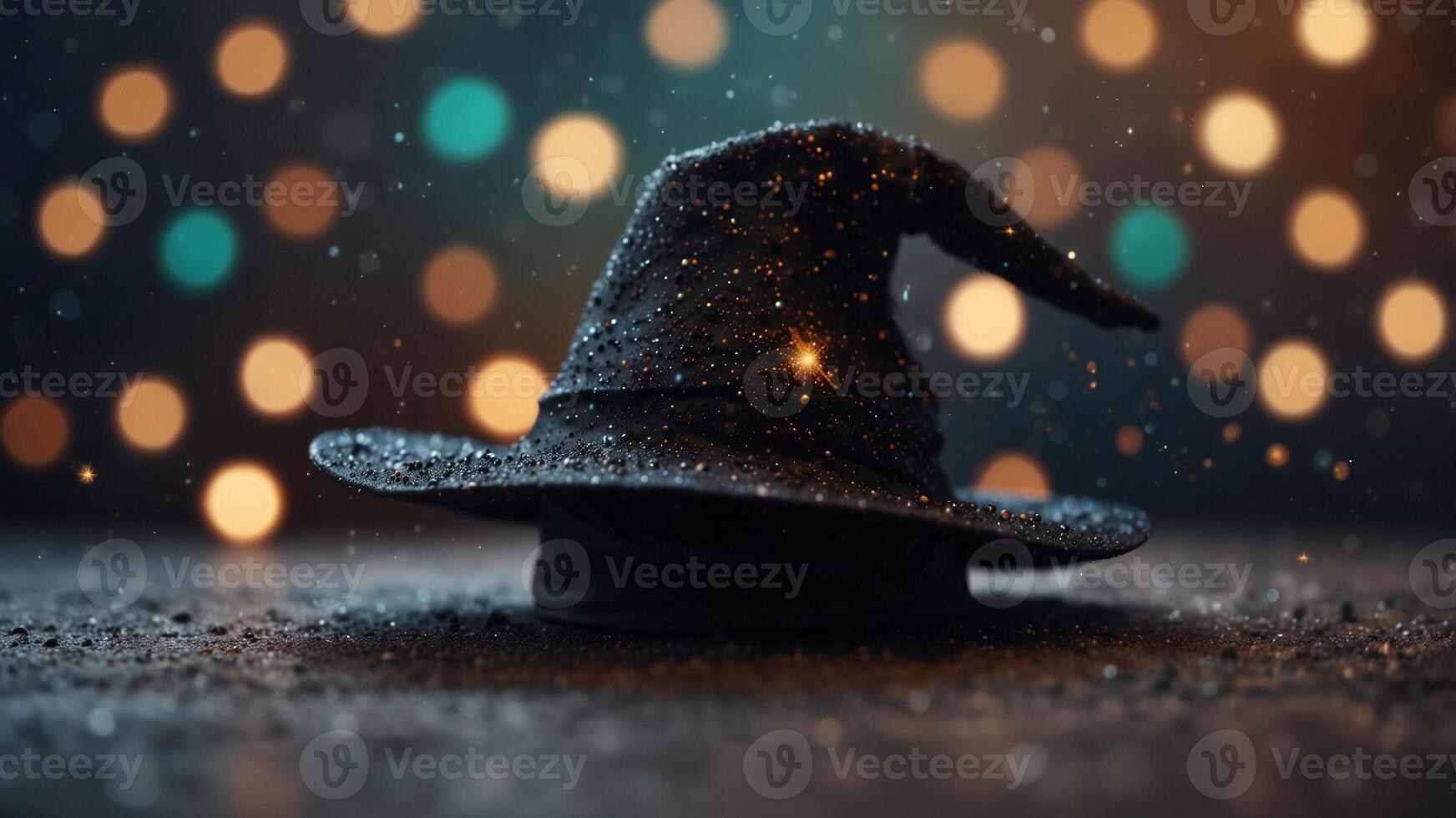 Witch's Hat with Stars and Glittering Dust. photo