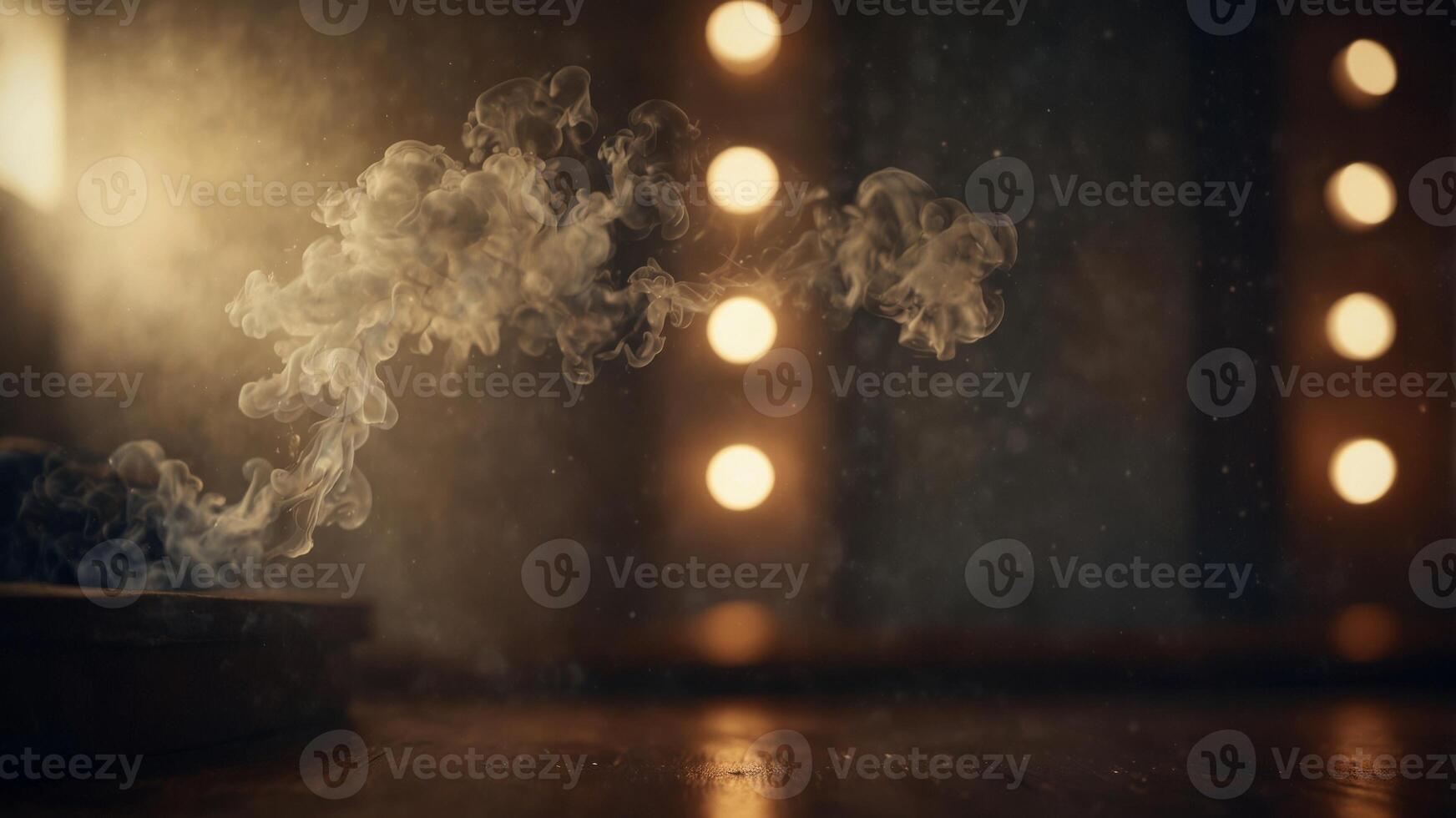 Studio filled with atmospheric smoke and soft lighting. photo