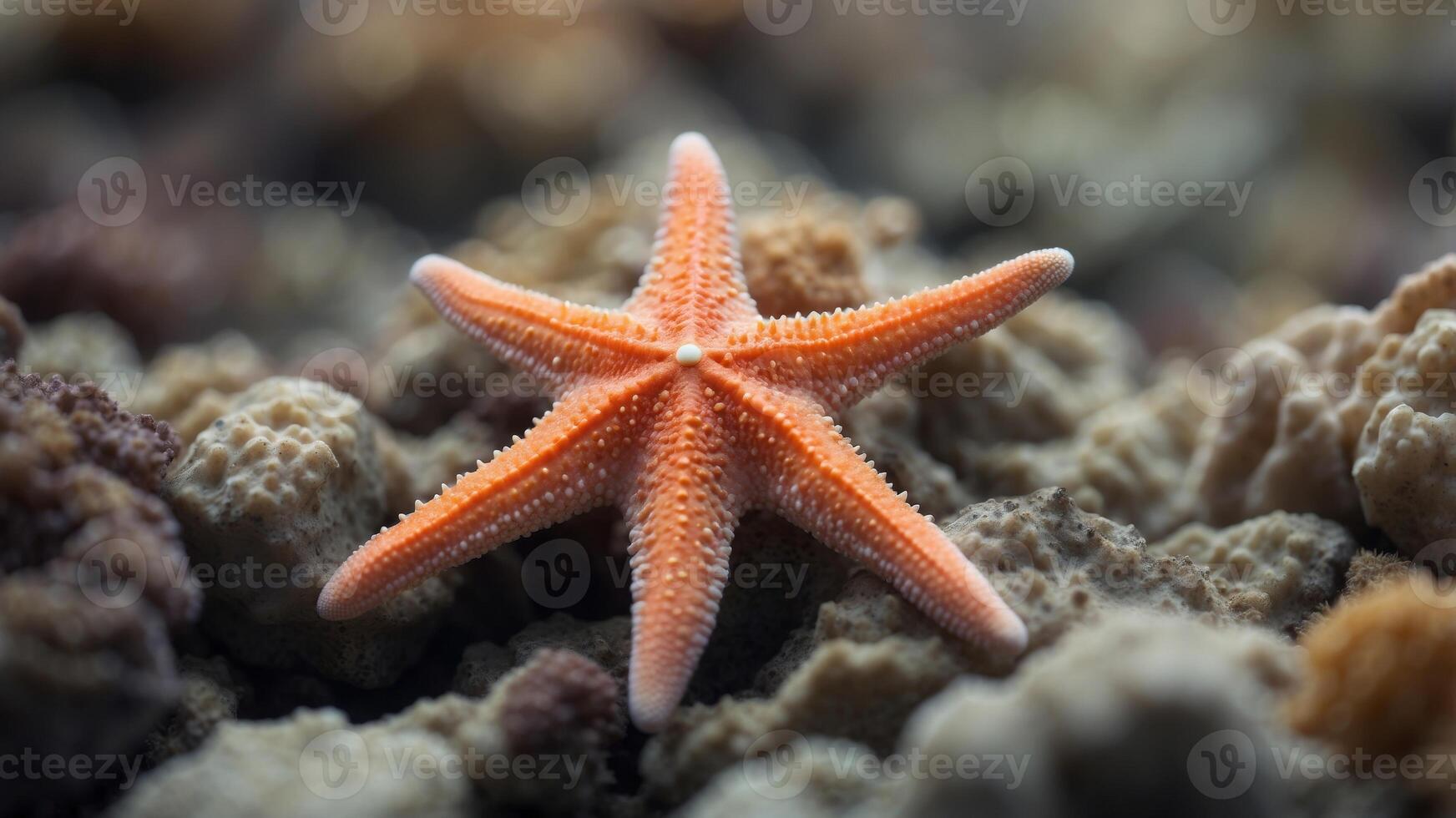 Starfish on a Coral Reef with Blurred Background. photo