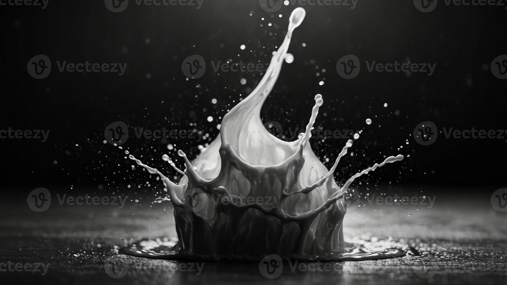 Dynamic Splash of Milk in Black and White. photo