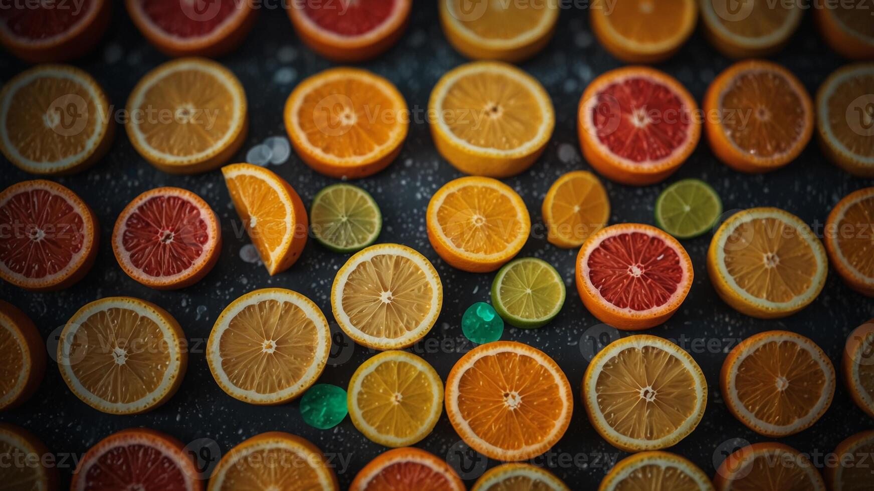 Colorful Geometric Shapes and Citrus Slices. photo