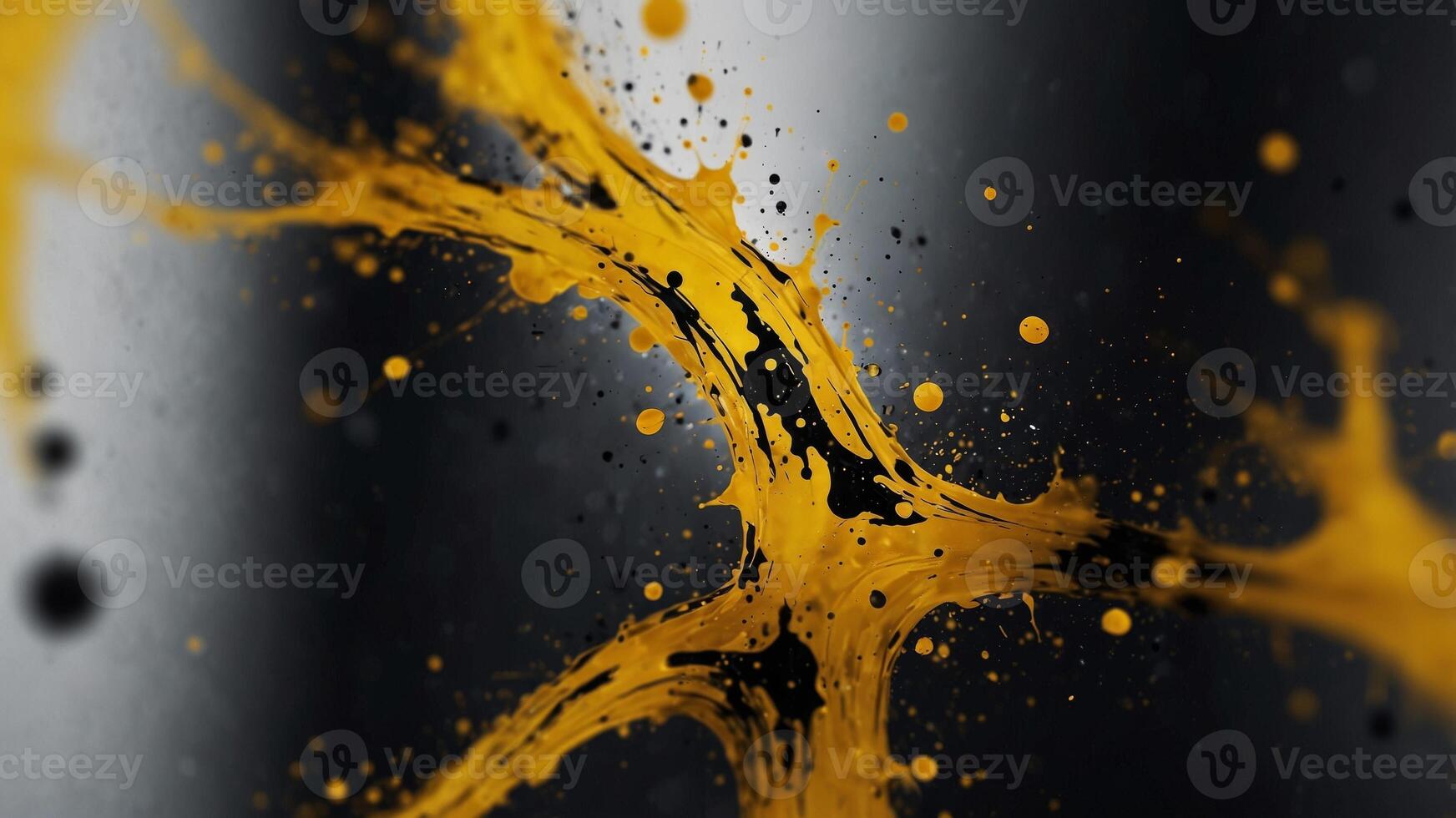 Abstract artwork featuring bold black and yellow splashes on a light background. photo