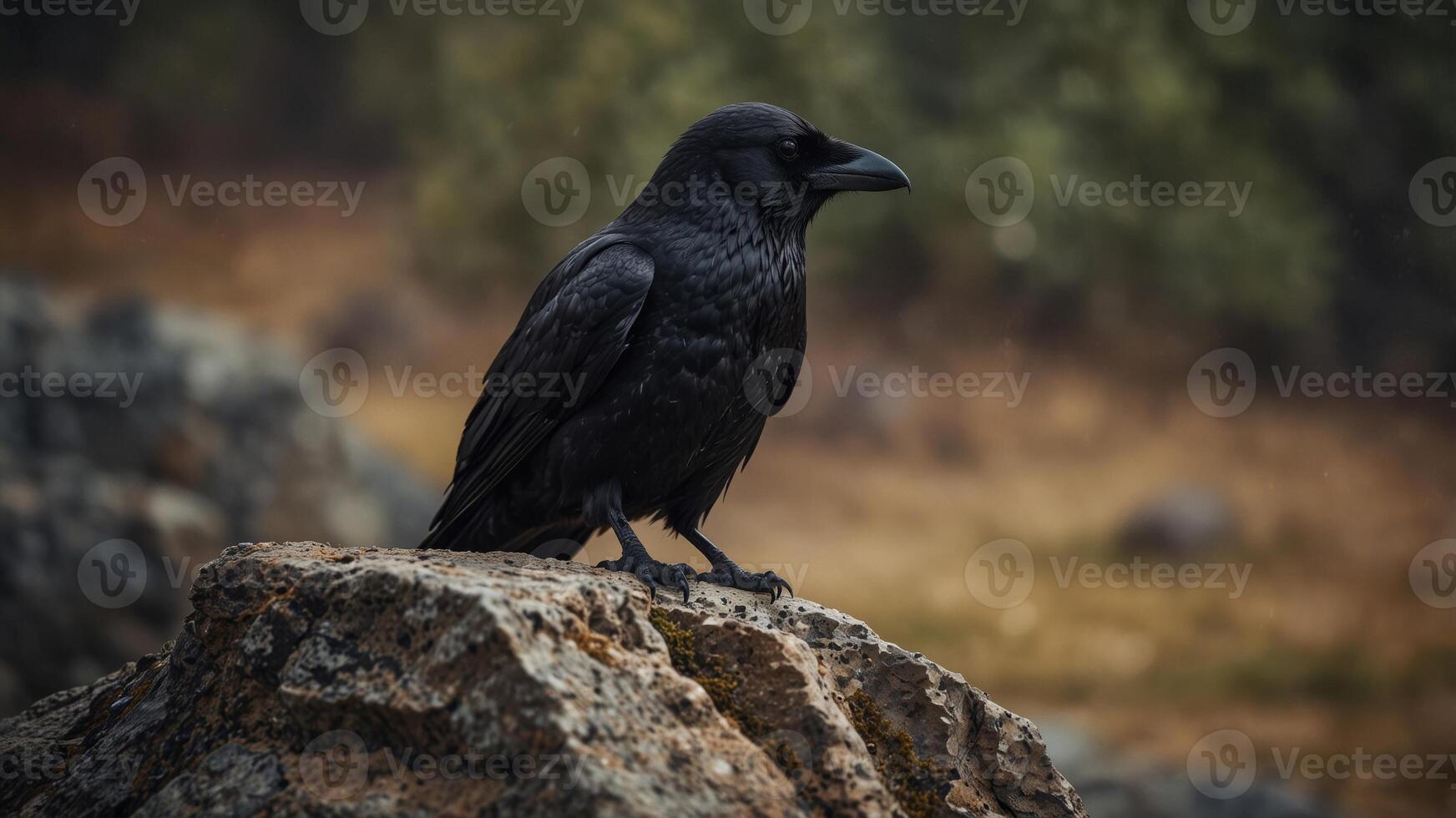 Raven Perched on a Stone at a Mysterious Site. photo