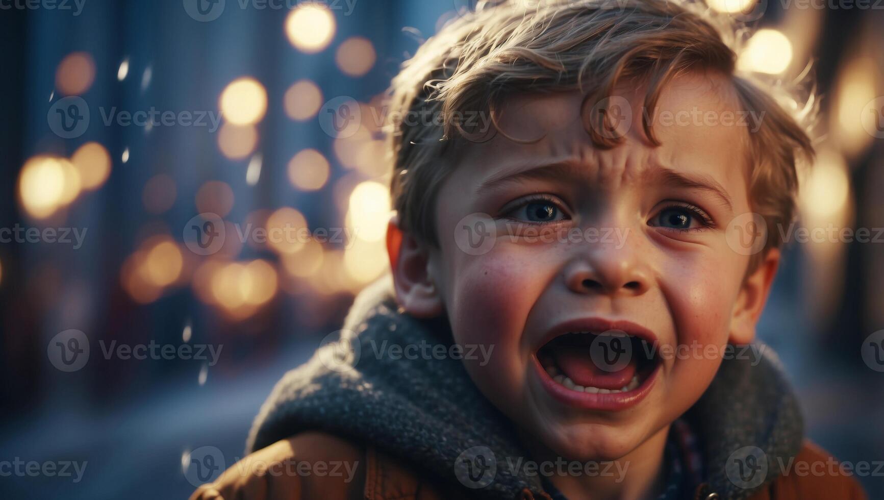 Closeup of a cute little boy crying and screaming. photo
