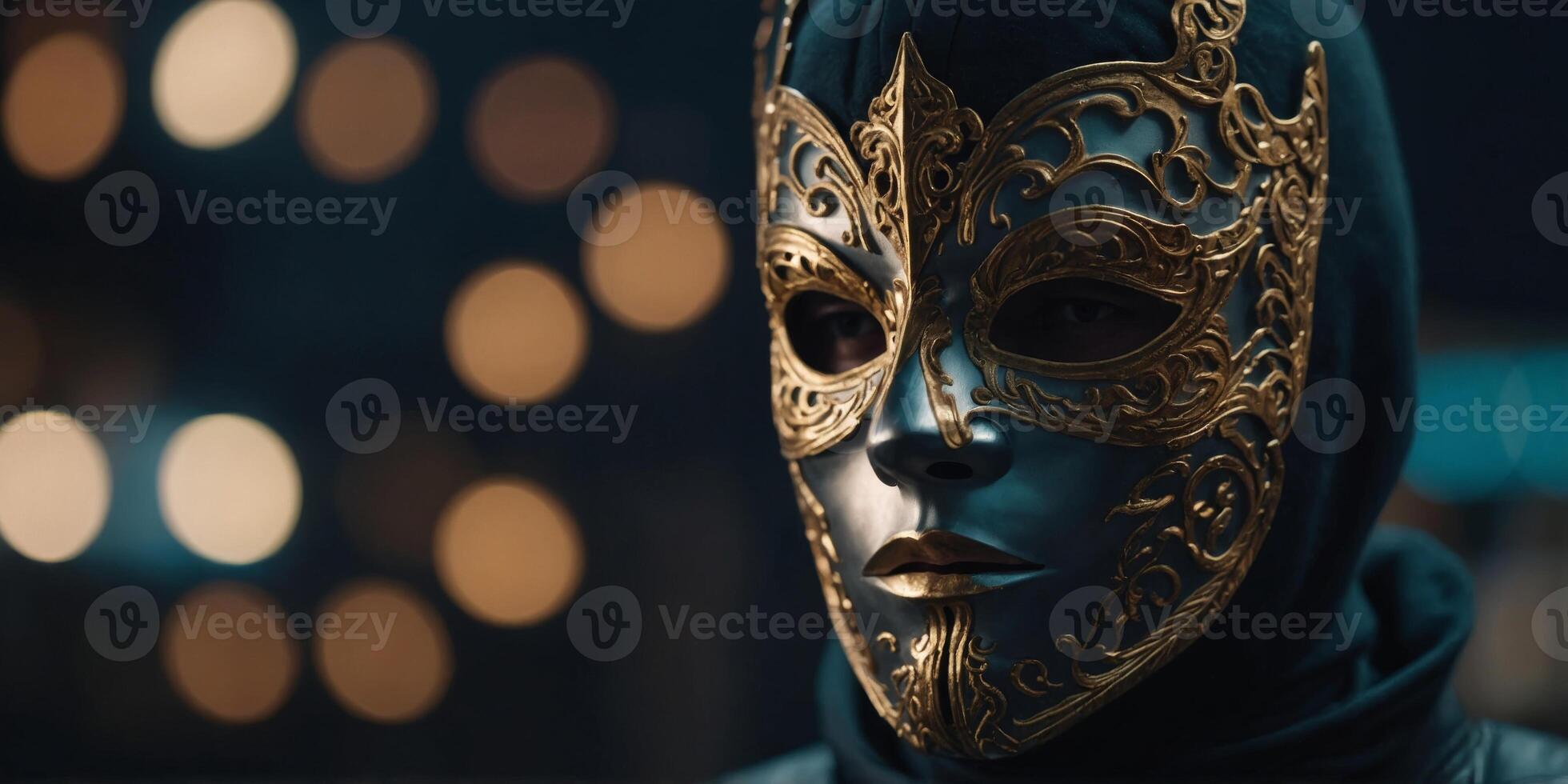 Masked man expressing different emotions. photo