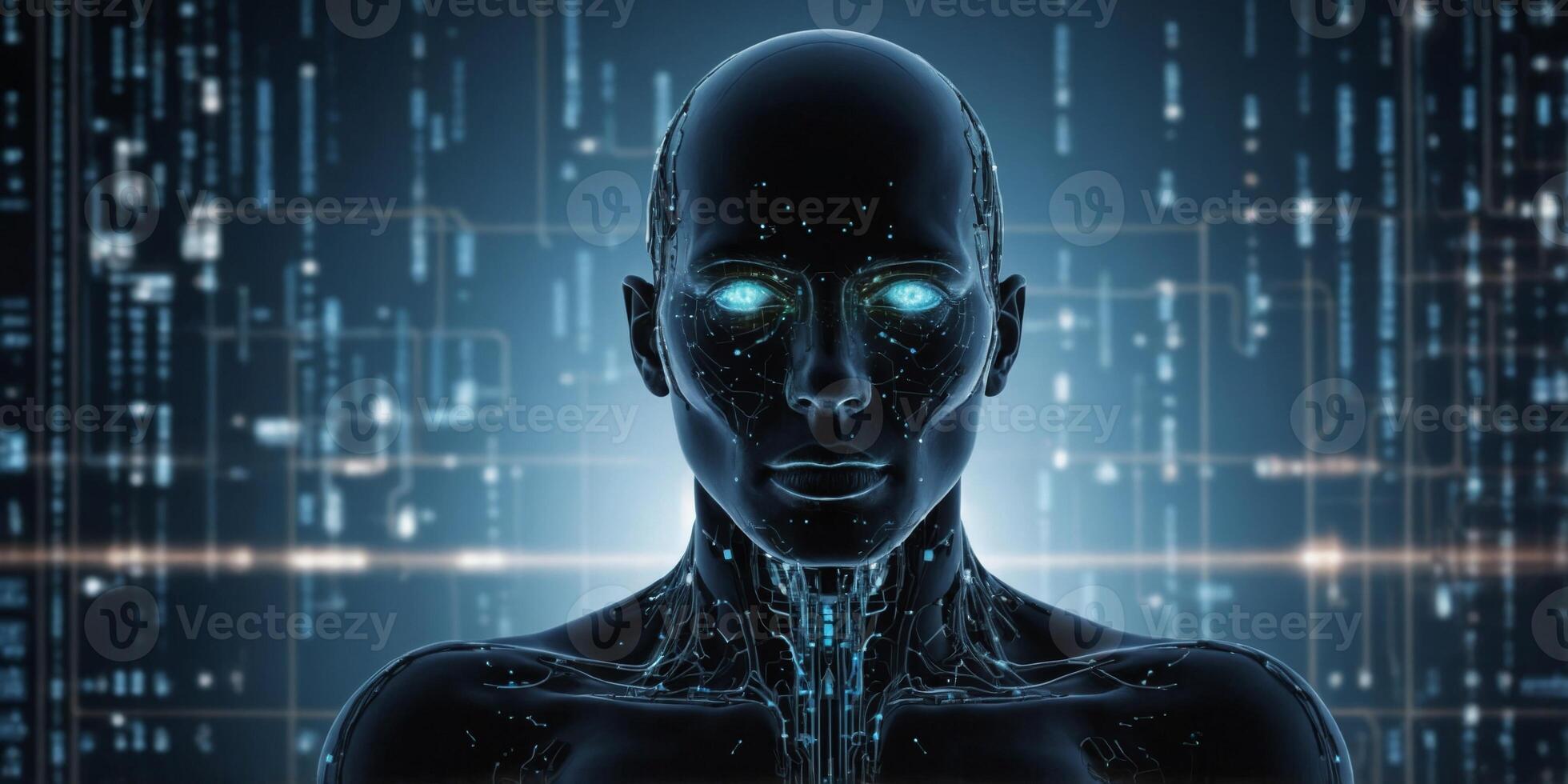 A futuristic depiction of a digital human silhouette filled with circuitry and data points illustrating the concept of the human body as a complex system. photo