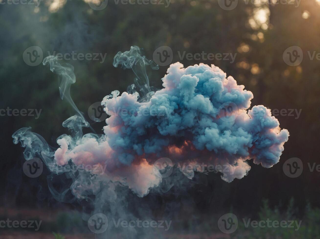 Delicate and whimsical this footage captures the gentle movements of pastel smoke billowing in the wind. photo