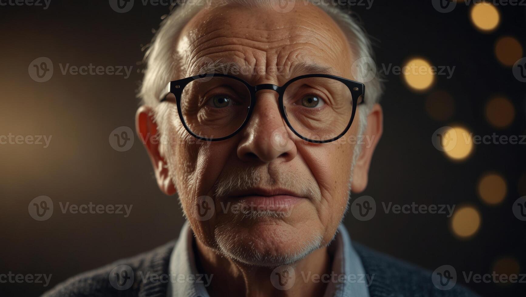 No more glasses Happy elderly man take off eyewear enjoy good sight after laser eye correction. photo