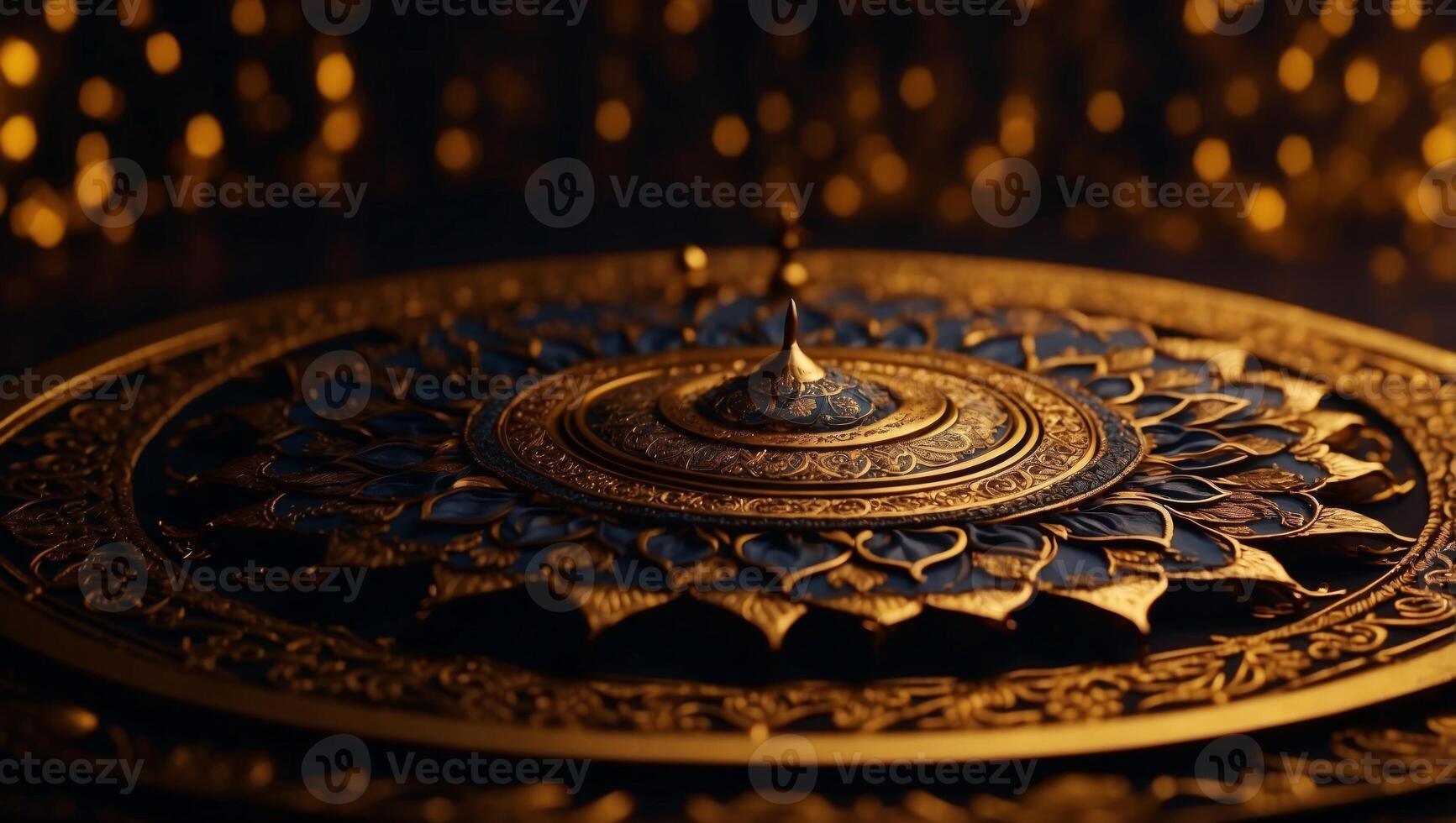 Golden oriental mandala rotation animation on dark background Royal background with mandala animation Islamic animated . photo