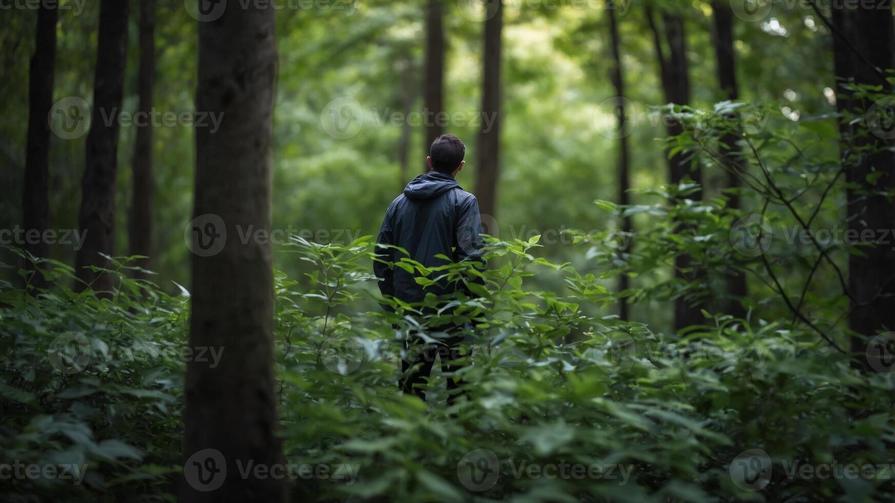Image of green foliage with a human silhouette partially covered. photo